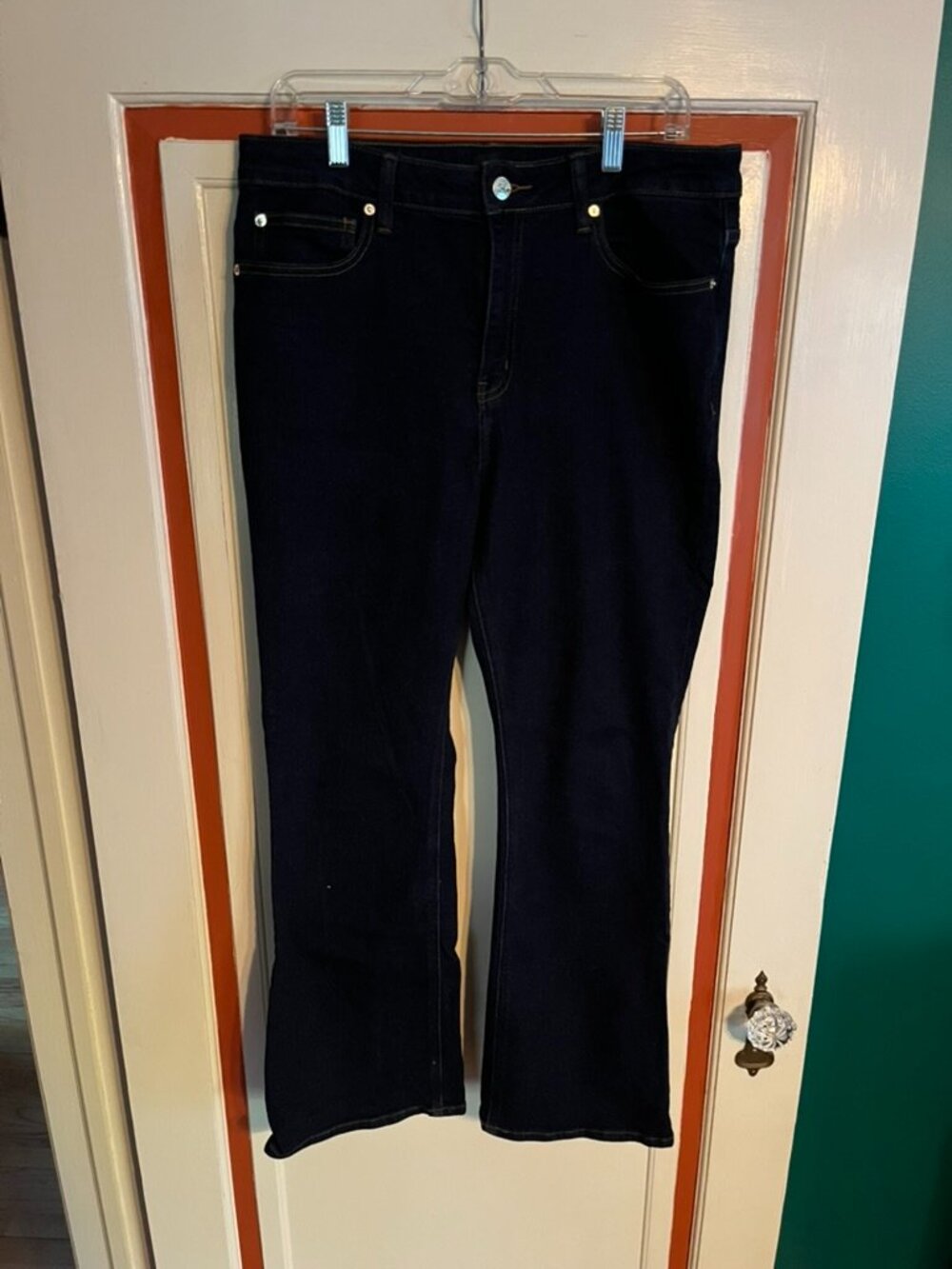 Quince Dark Wash "Bella Stretch Kick Flare Jeans" Size 32